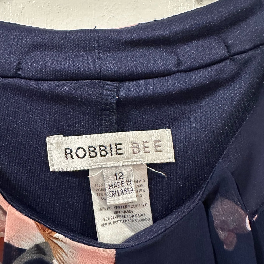 Robbie Bee Navy Dress with Pink and White Floral Design - Picture 3 of 3